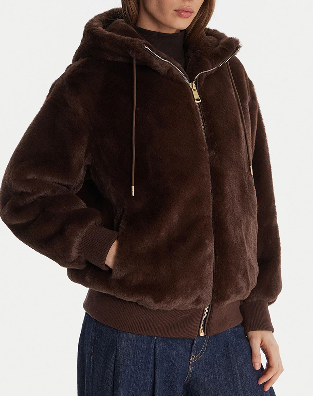 GUESS LUCREZIA FAUX FUR LOGO JACKET GEACA DE DAMA