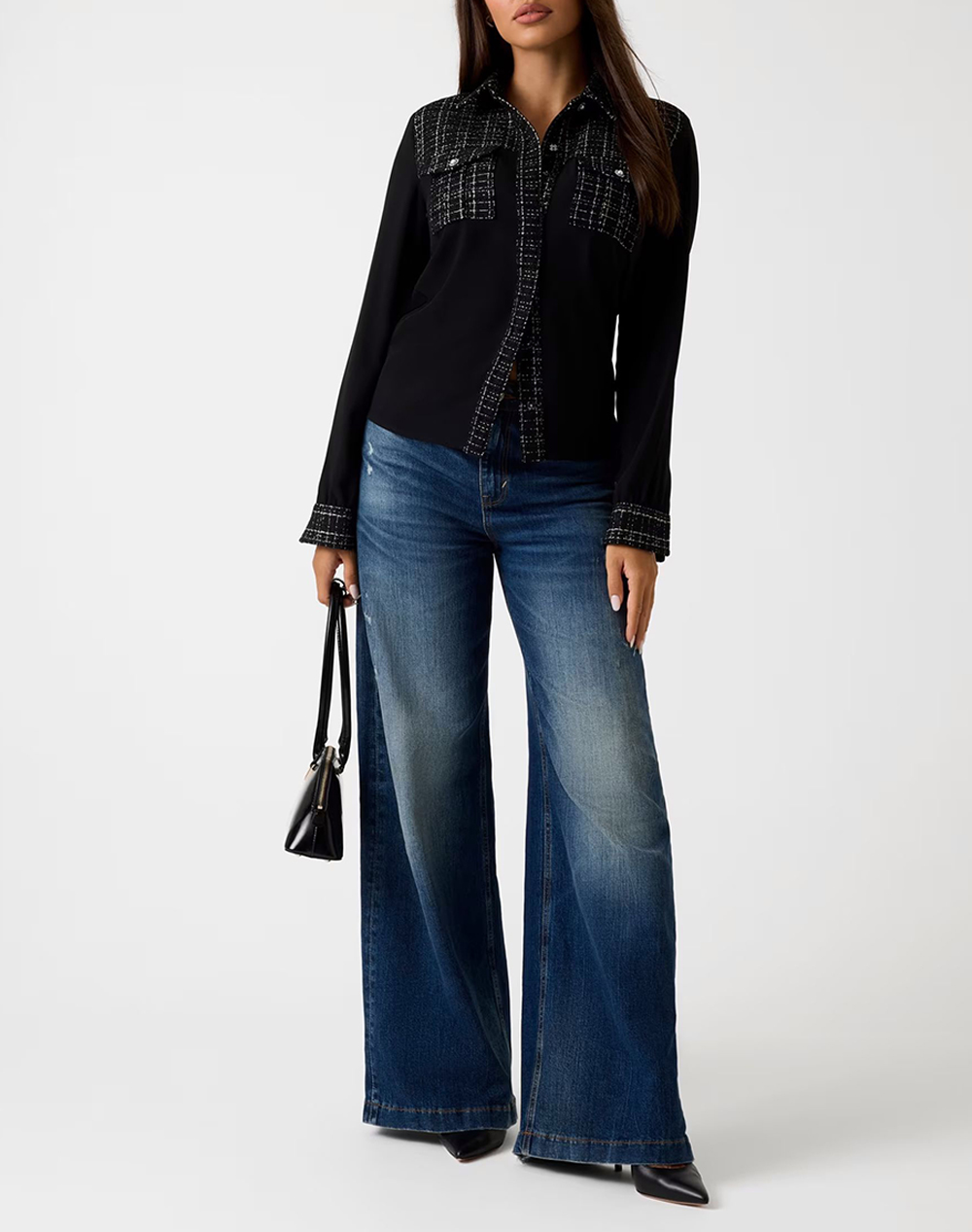 GUESS SANDRA MIX TWEED SHIRT CAMASA DE DAMA