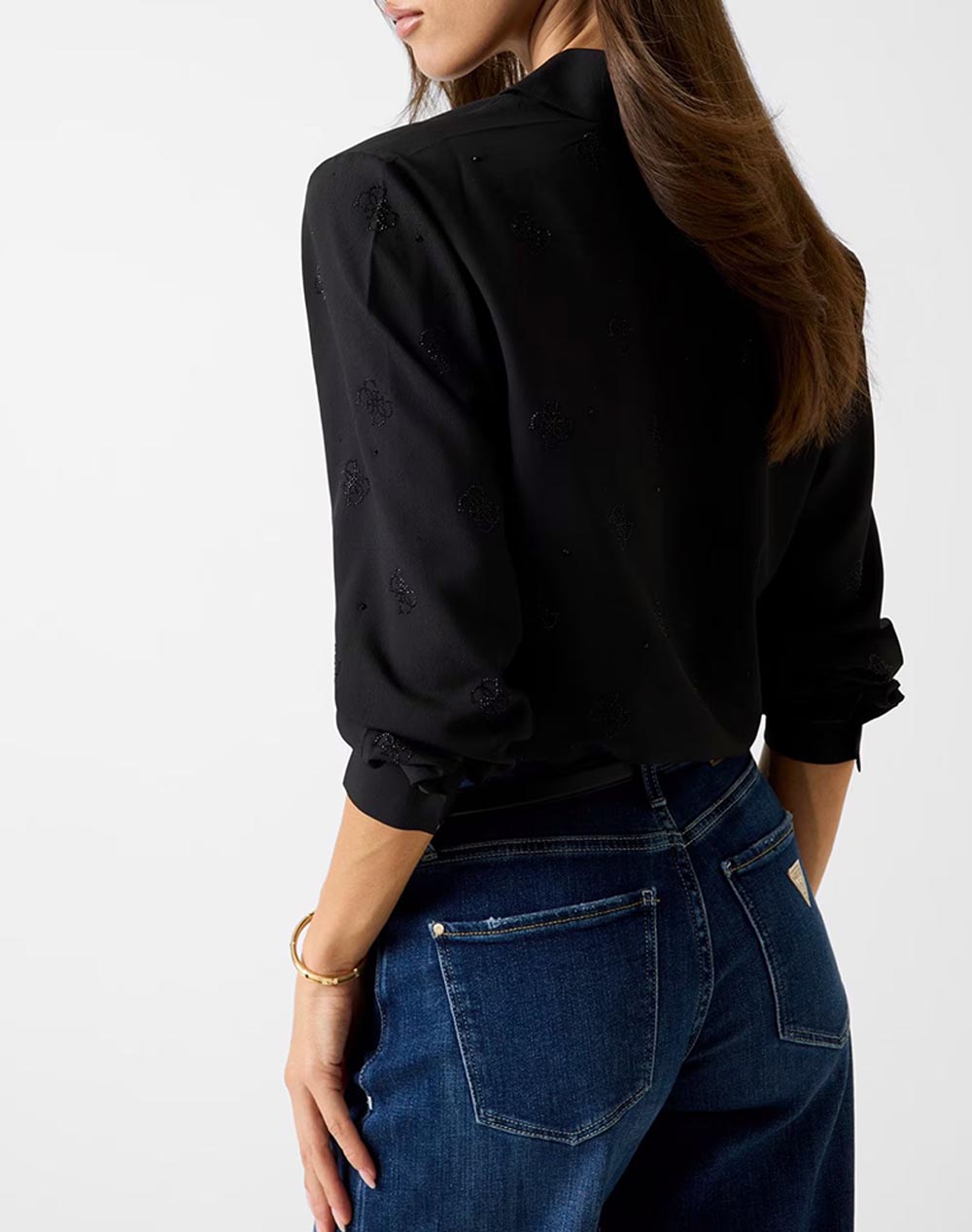 GUESS LS FLORE LOGO HOTFIX SHIRT CAMASA DE DAMA