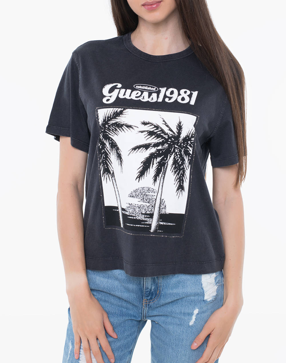GUESS SS PALM PRINT WASHED TEE BLUZA DE DAMA