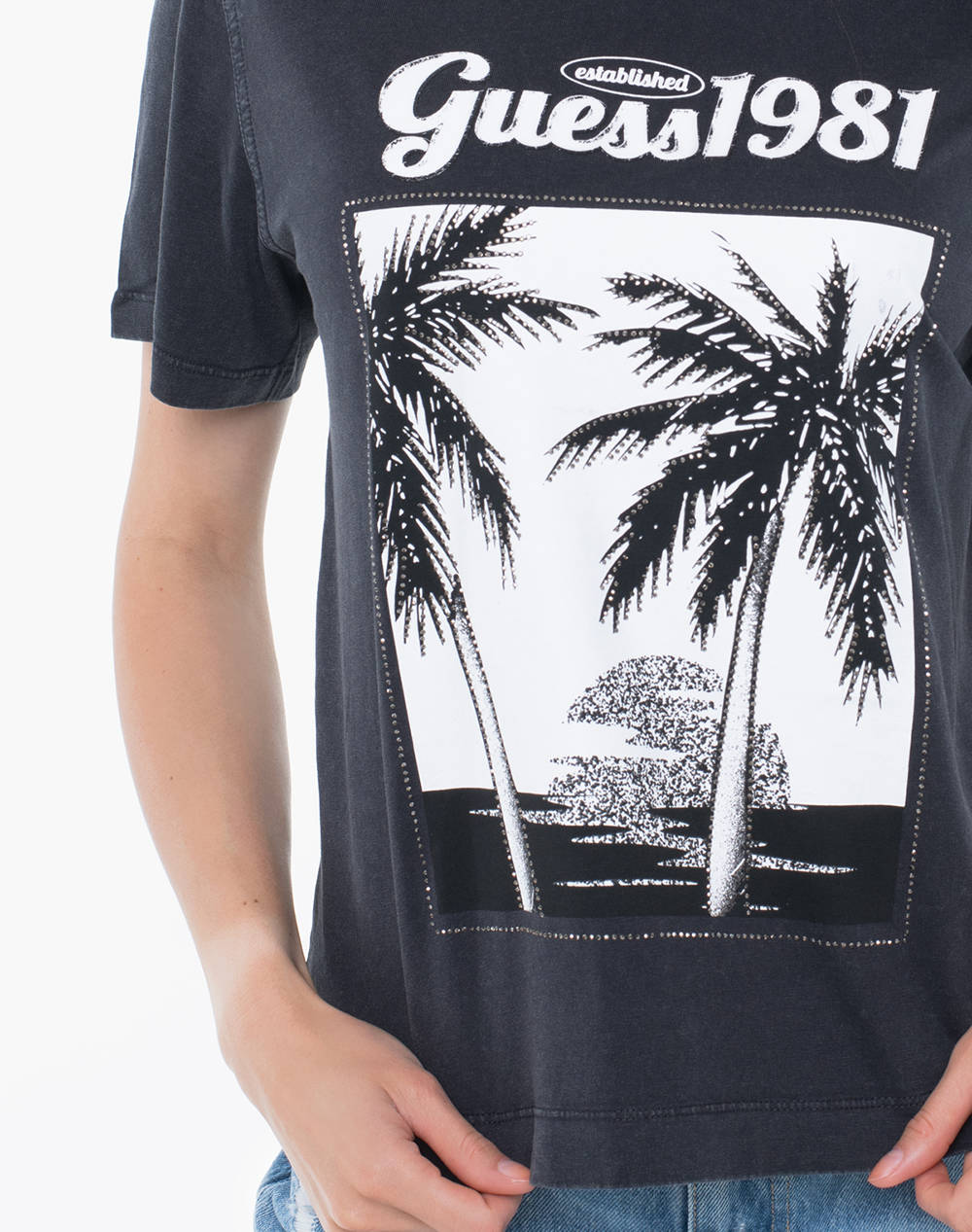GUESS SS PALM PRINT WASHED TEE BLUZA DE DAMA