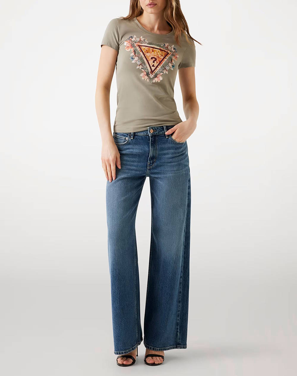 GUESS SS TRIANGLE FLOWERS TEE BLUZA DE DAMA