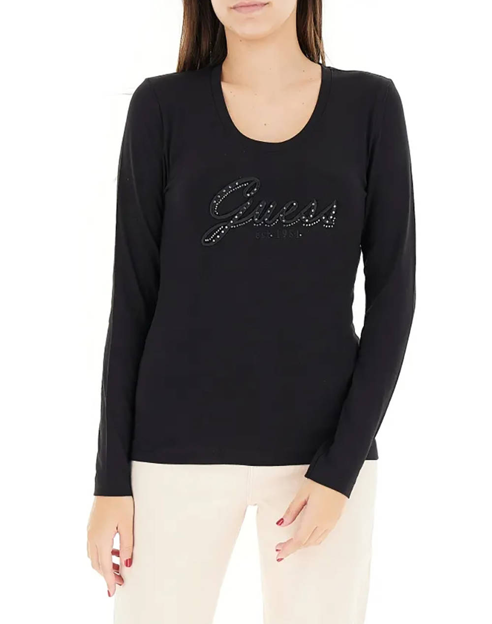 GUESS CN LS EMBRO SCRIPT LOGO TEE BLUZA DE DAMA