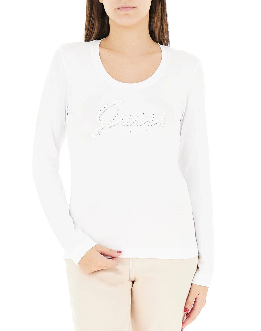 GUESS CN LS EMBRO SCRIPT LOGO TEE BLUZA DE DAMA