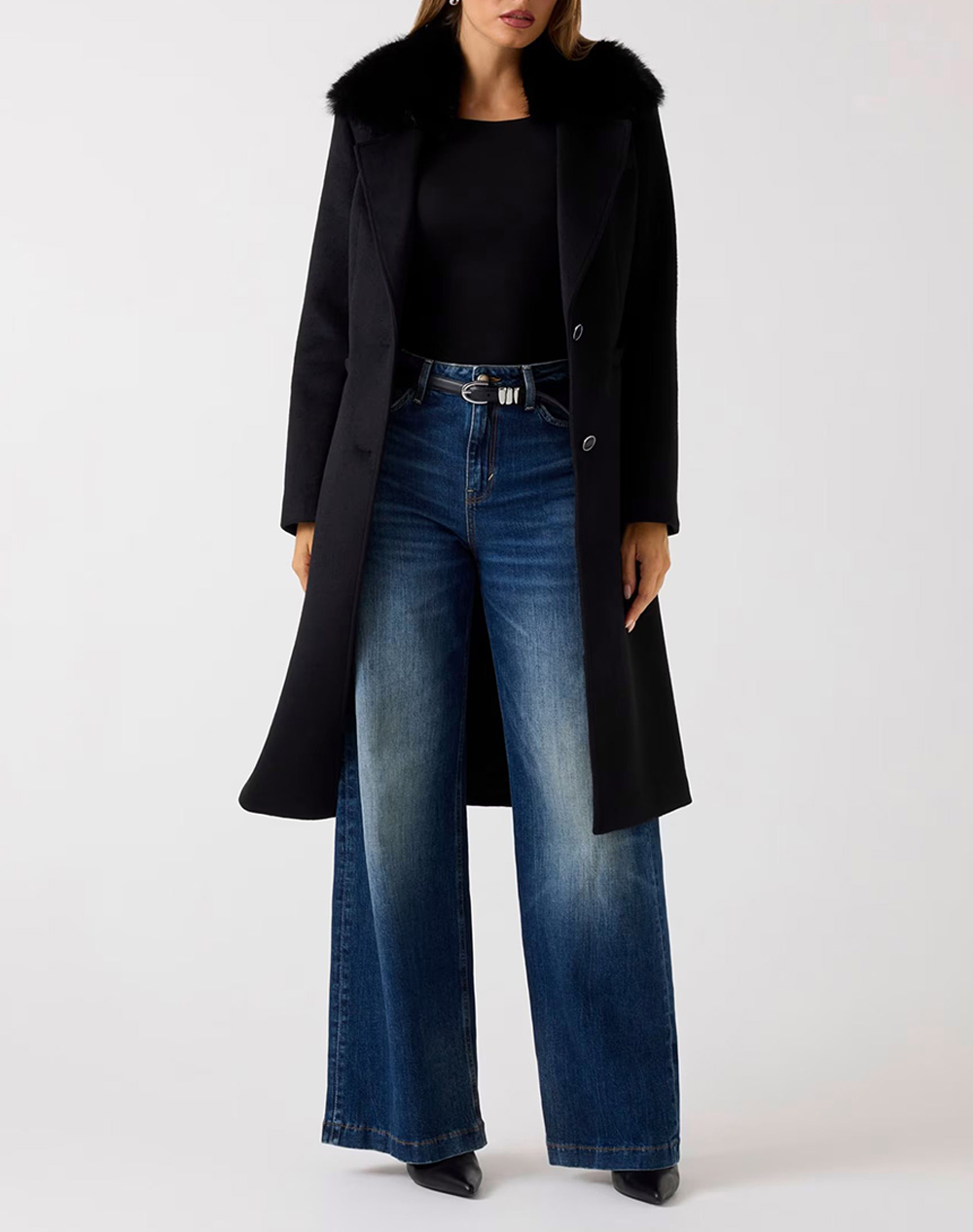 GUESS KAROLE FUR COLLAR COAT WOMEN