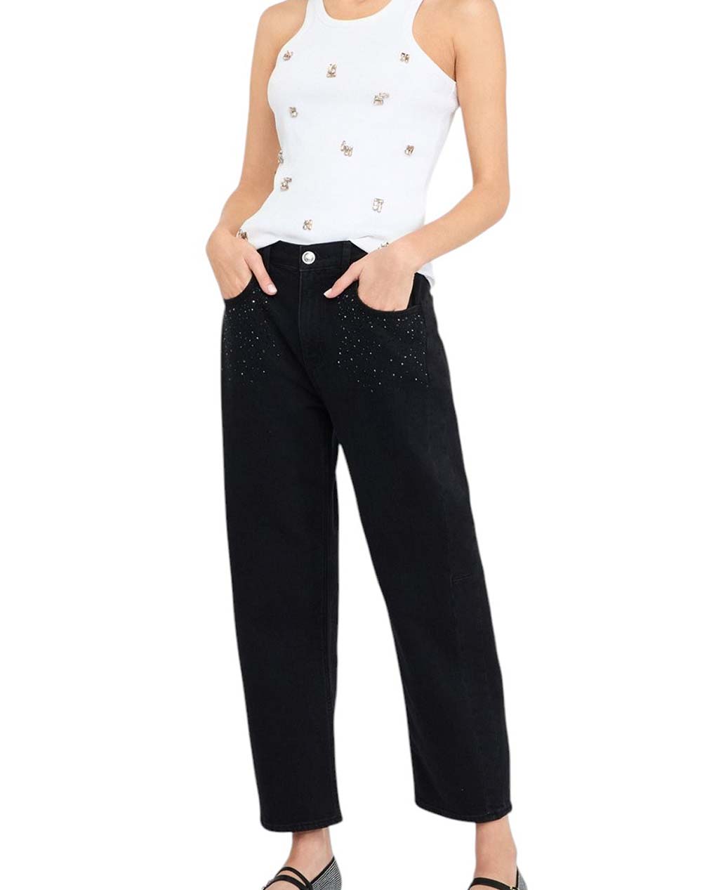 LIU JO DENIM_UF5D02_ECS PANT.BOY CULT STRASS PANTALONI DE DAMA