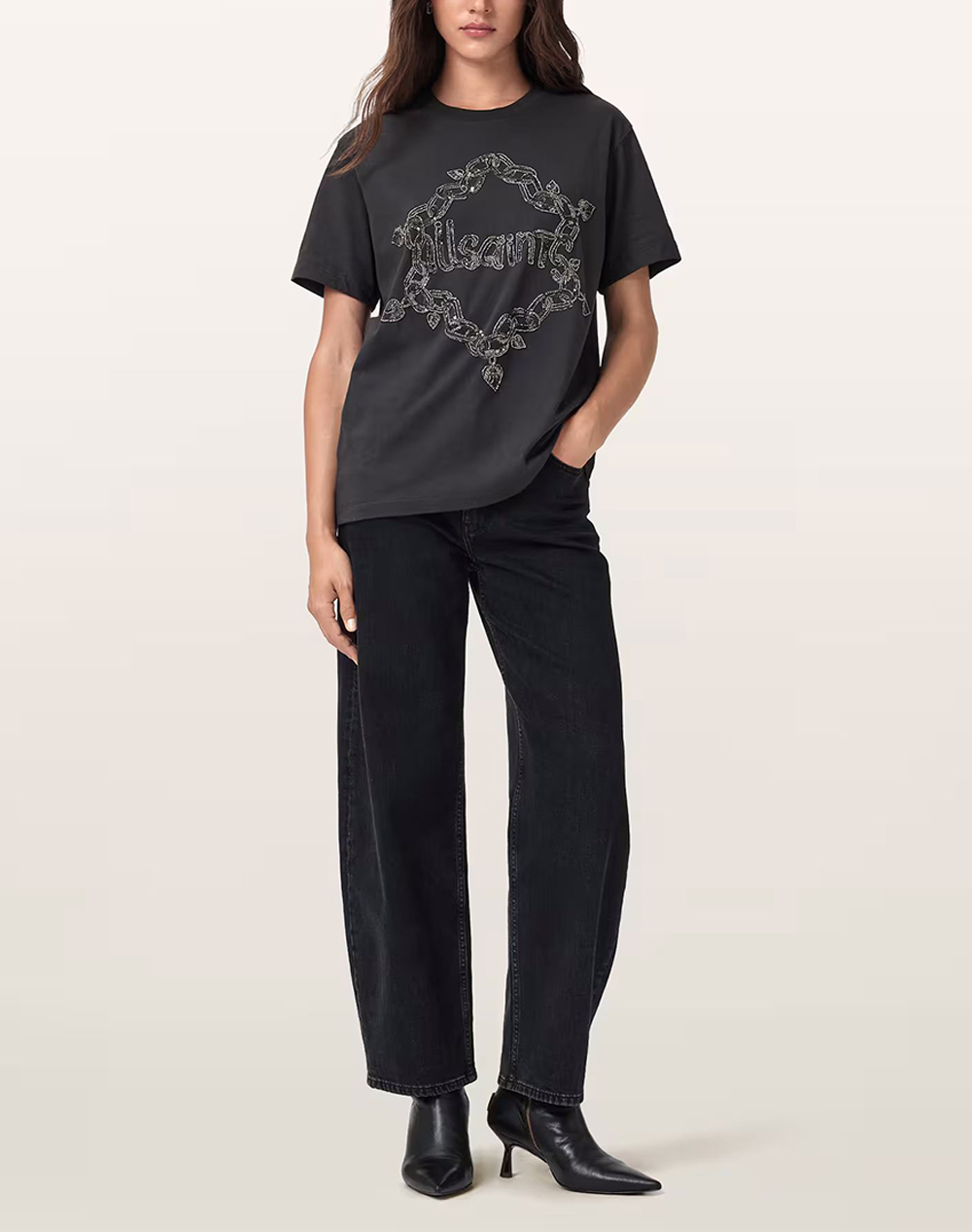ALL SAINTS DRIP EMB BF TEE