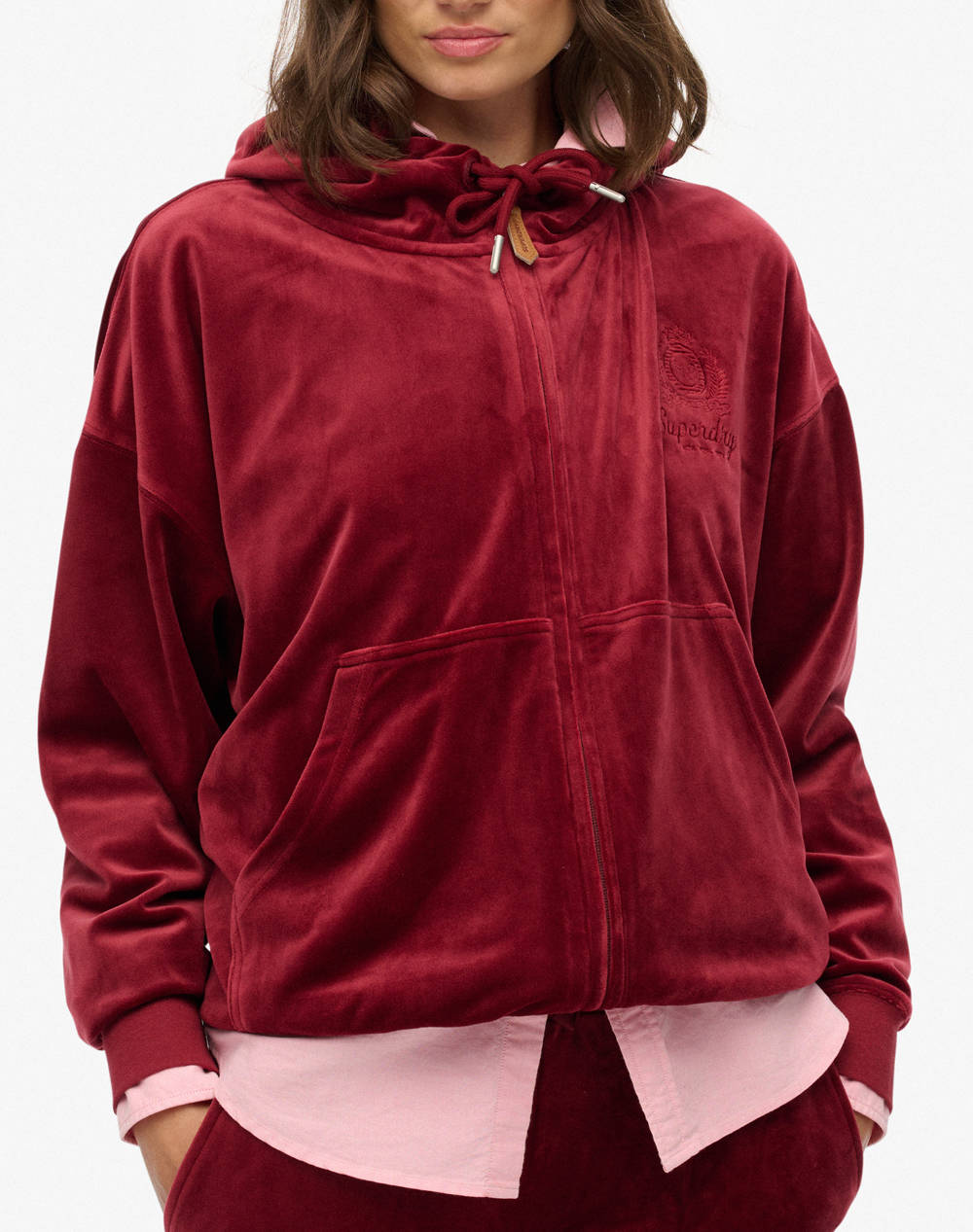 SUPERDRY D1 SDSW COUNTRY CLUB VELOUR ZIPHOOD FLEECE DE DAMA