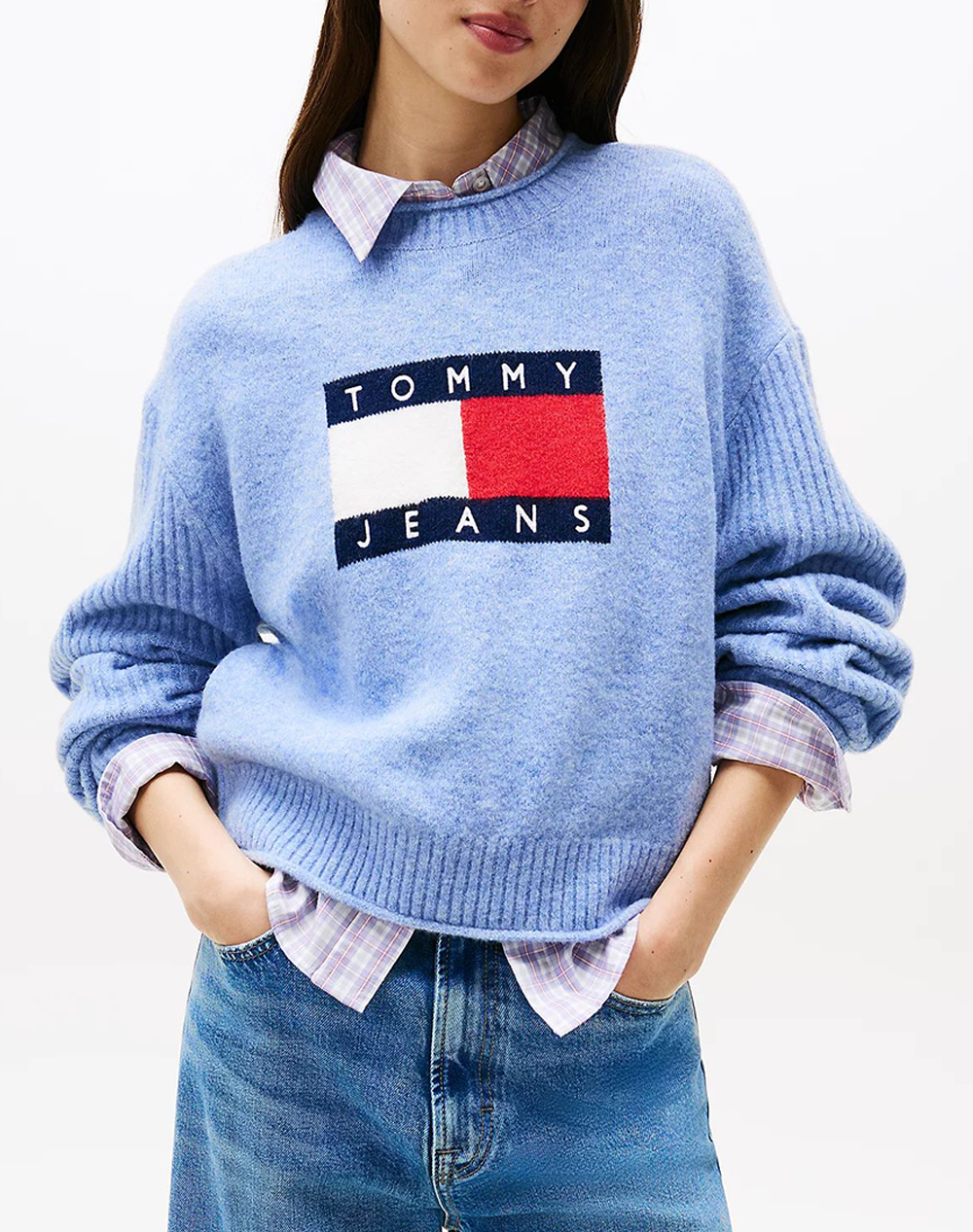 TOMMY JEANS TJW MELANGE FLAG SWEATER RIB EXT