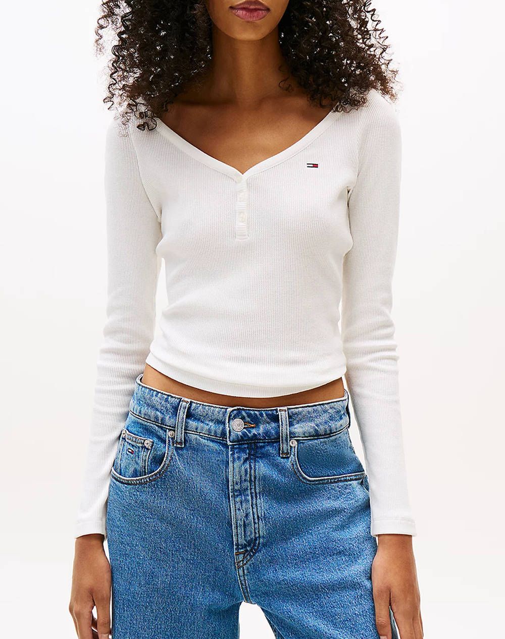TOMMY JEANS TJW SLIM HENLEY WAFFLE LS