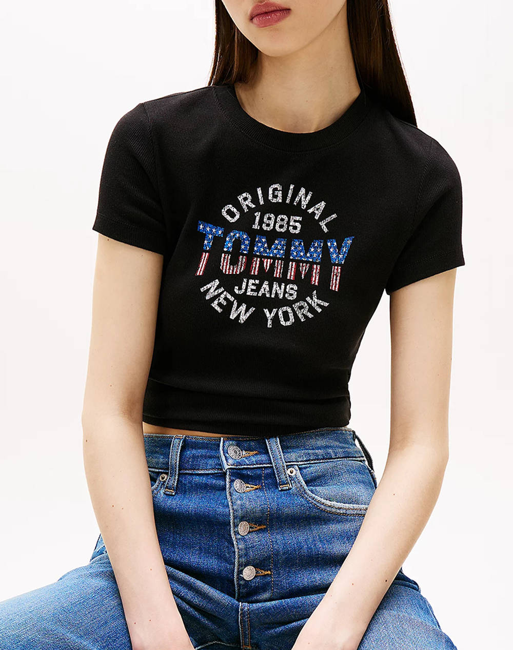 TOMMY JEANS TJW SLIM SH TOMMY NY RIB TEE