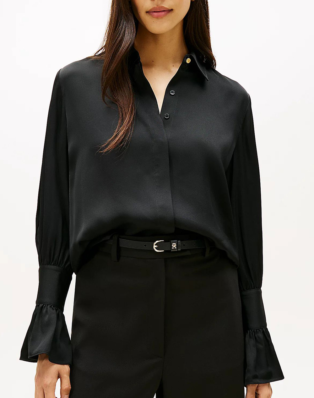 TOMMY HILFIGER SATEEN RUFFLE CUFF LS SHIRT