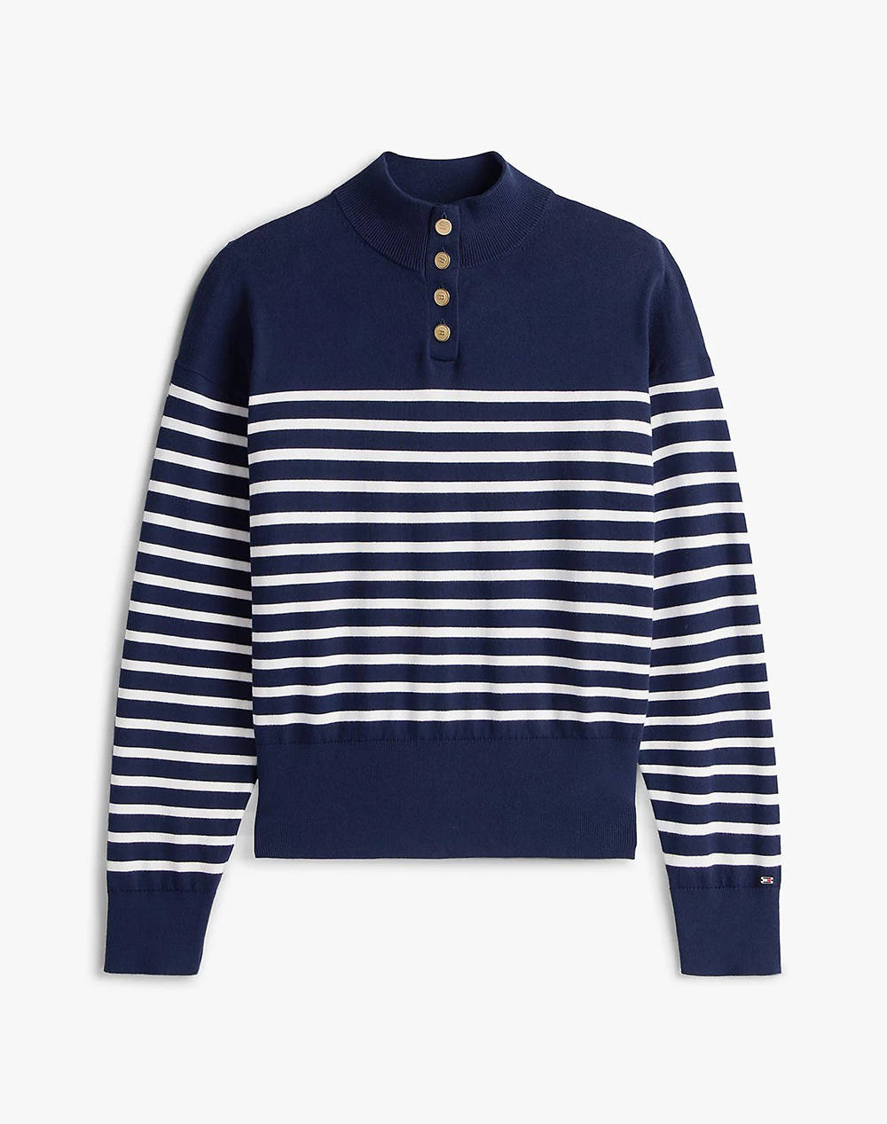 TOMMY HILFIGER CO JERSEY GOLD BTN MOCK-NK SWT