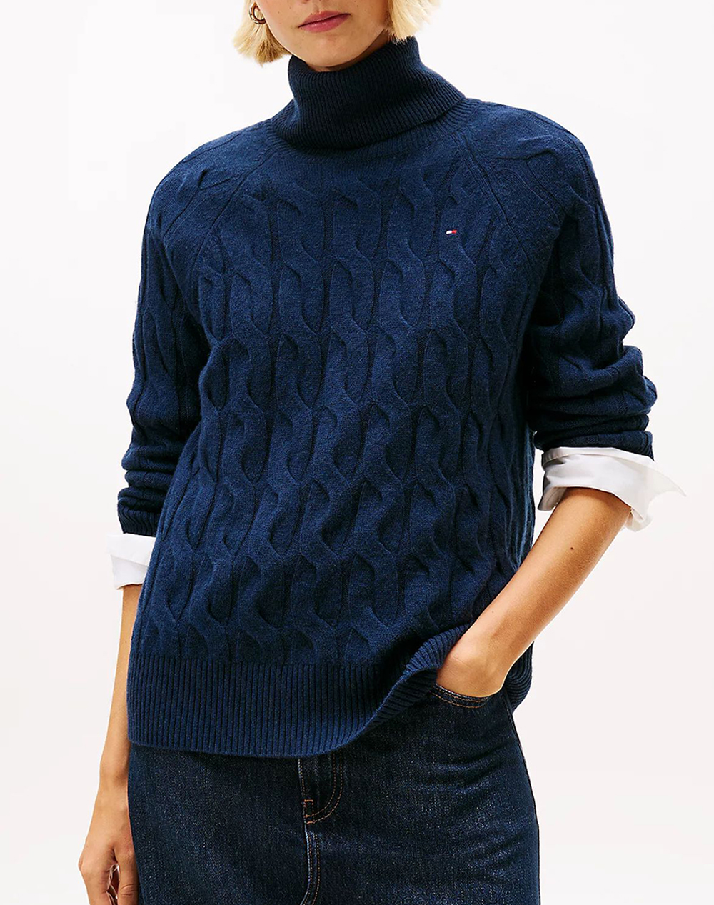 TOMMY HILFIGER SOFT WOOL CABLE ROLL-NK LS SWT