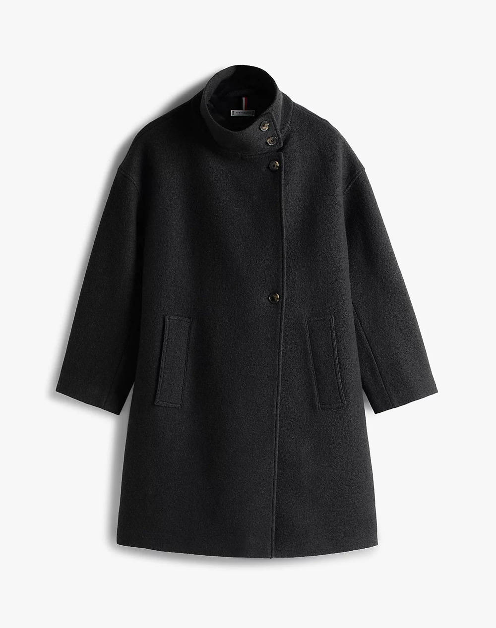 TOMMY HILFIGER WOOL TEXTURE REG FUNNEL NK COAT