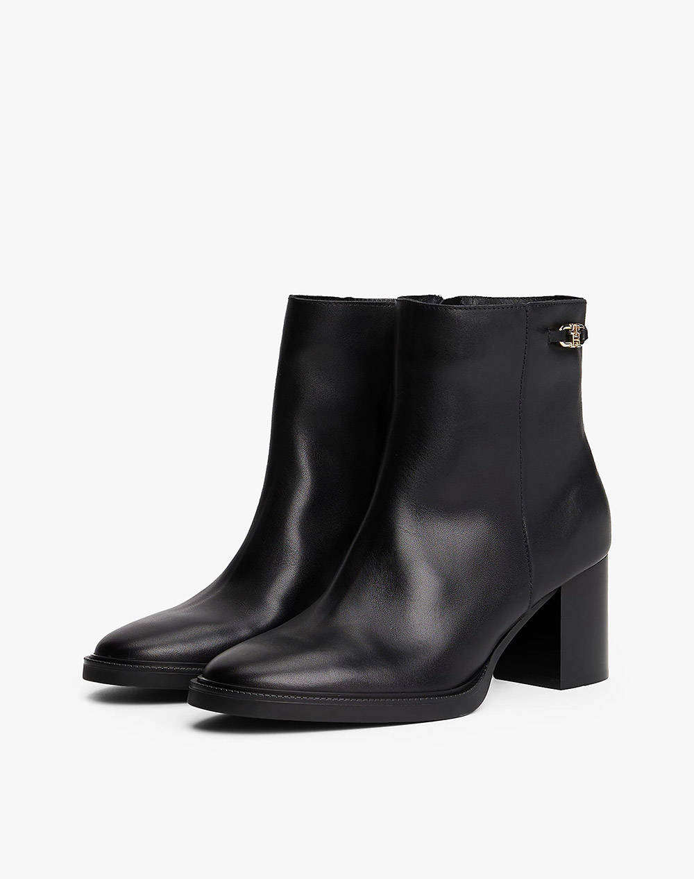 TOMMY HILFIGER STACKED HEEL LEATHER ANKLE BOOT