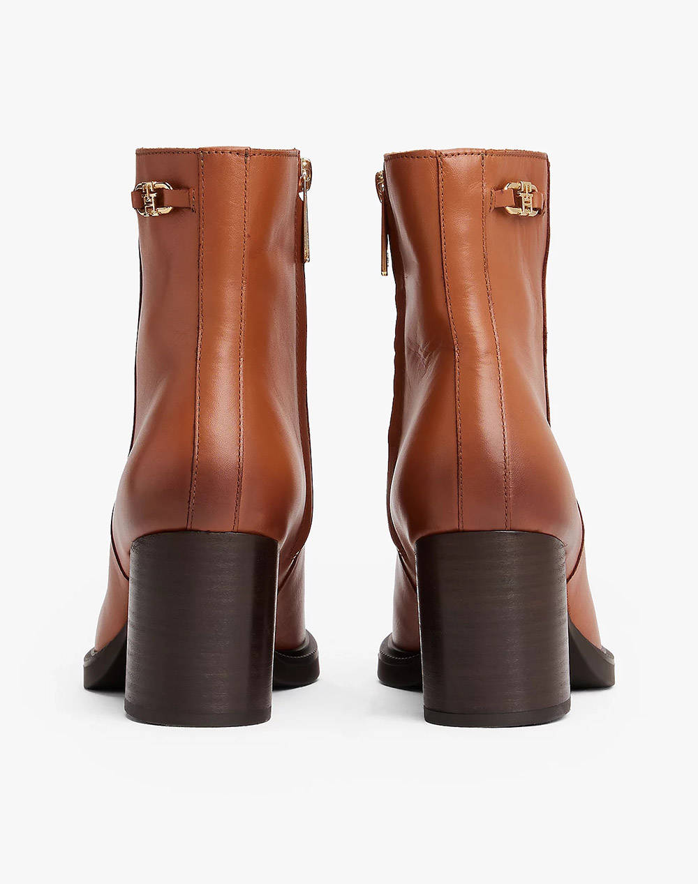TOMMY HILFIGER STACKED HEEL LEATHER ANKLE BOOT