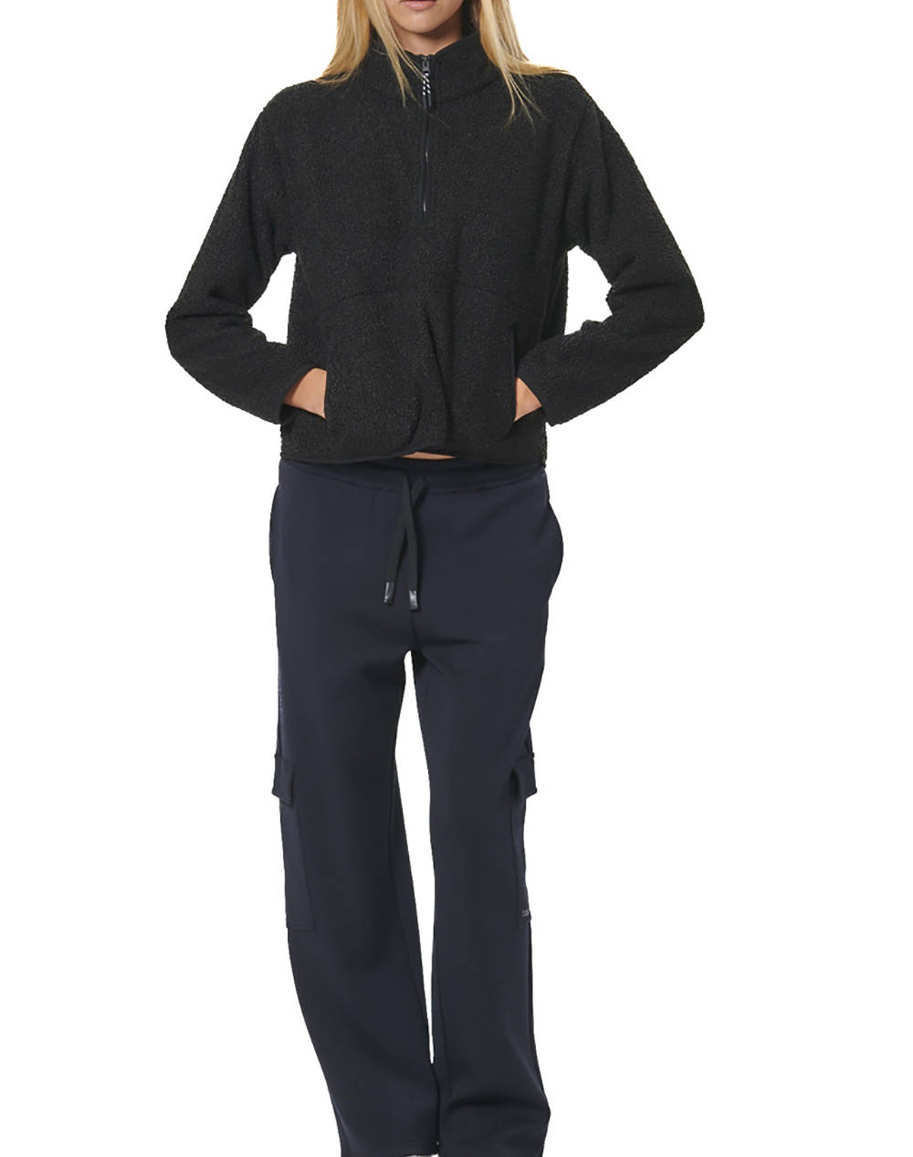 BODY ACTION WOMENS OVERSIZE BOUCLE-FLEECE HALF-ZIP