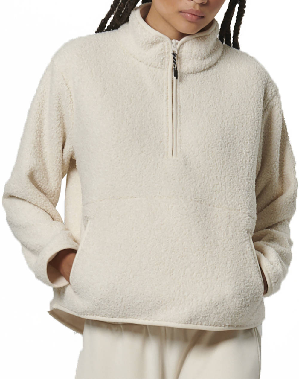 BODY ACTION WOMEN''S OVERSIZE BOUCLE-FLEECE HALF-ZIP