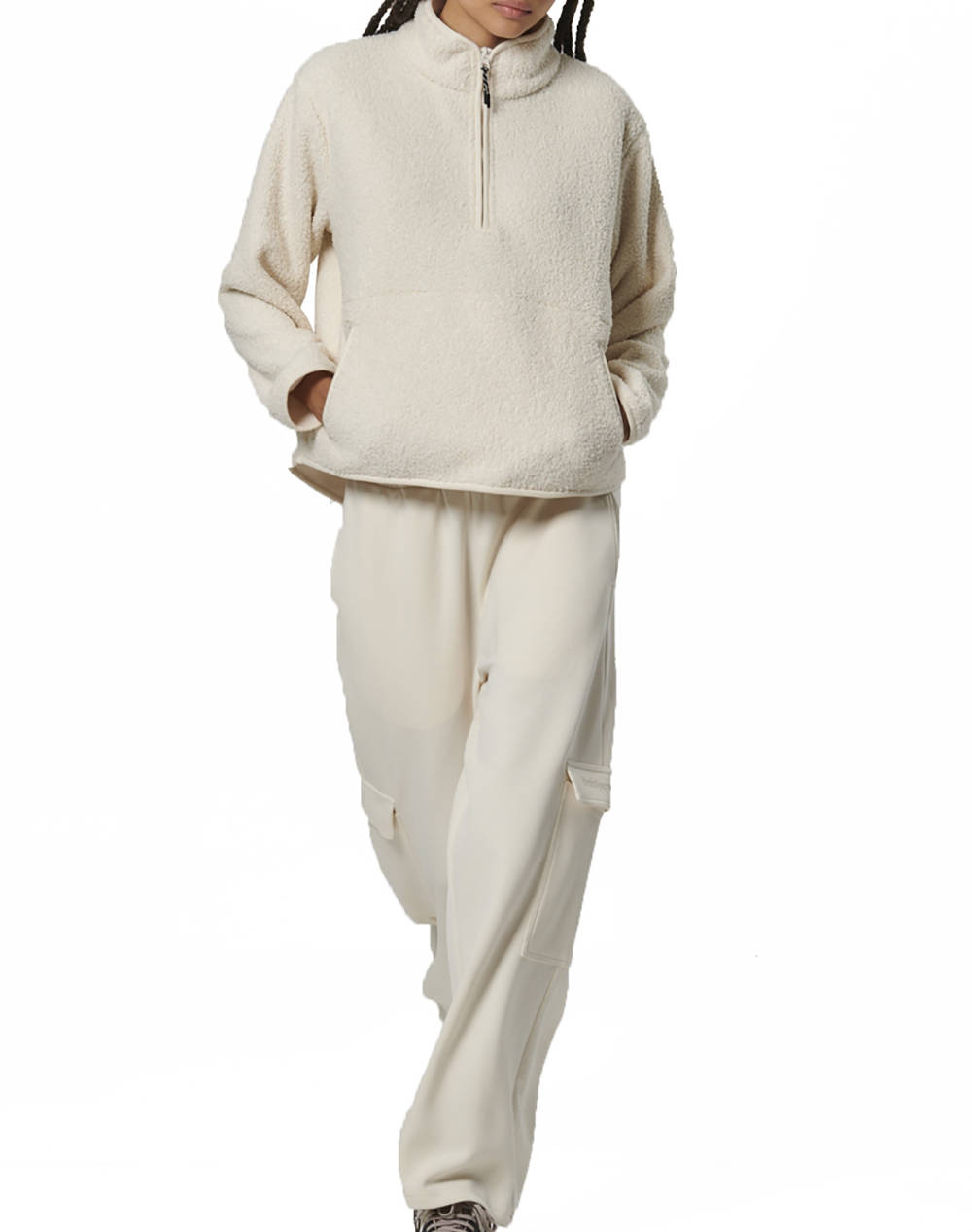 BODY ACTION WOMENS OVERSIZE BOUCLE-FLEECE HALF-ZIP