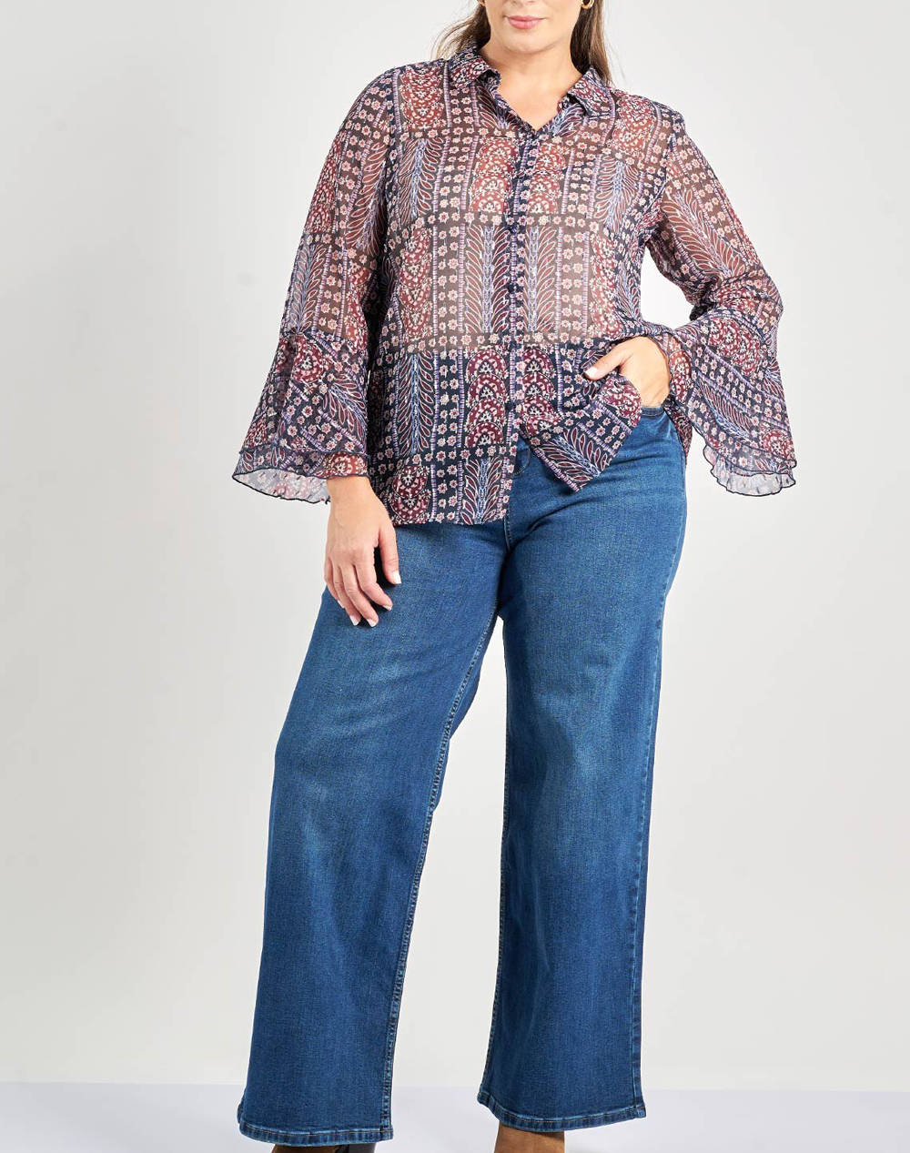 PARABITA Camasa boho din chiffon cu imprimeu
