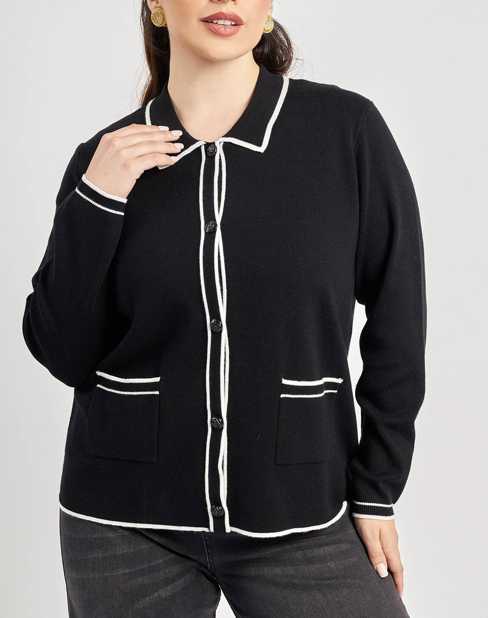 PARABITA Cardigan tricotat cu guler bicolor
