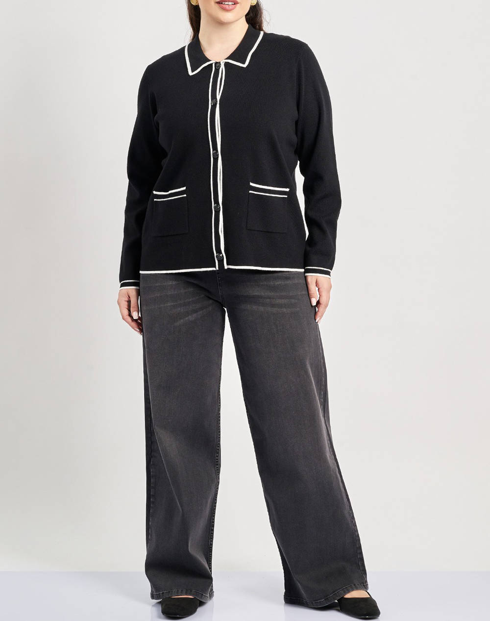 PARABITA Cardigan tricotat cu guler bicolor