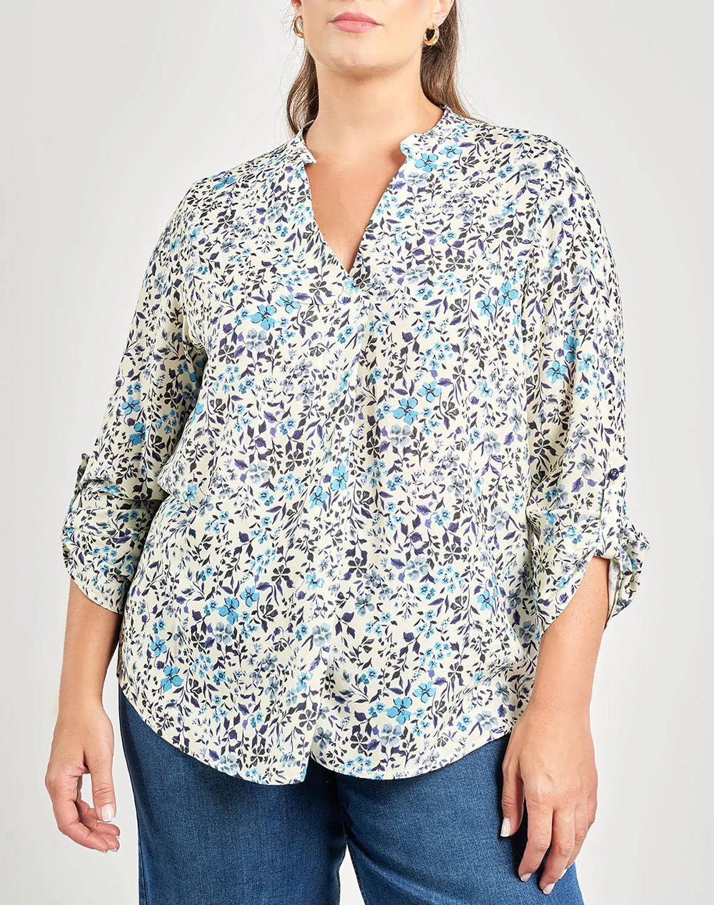 PARABITA Bluza din vascoza, imprimata floral, cu pliuri.