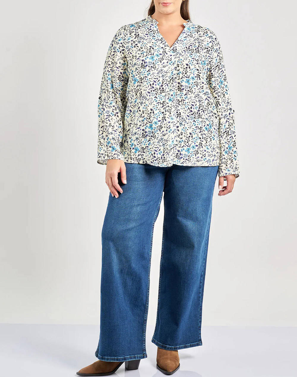 PARABITA Bluza din vascoza, imprimata floral, cu pliuri.