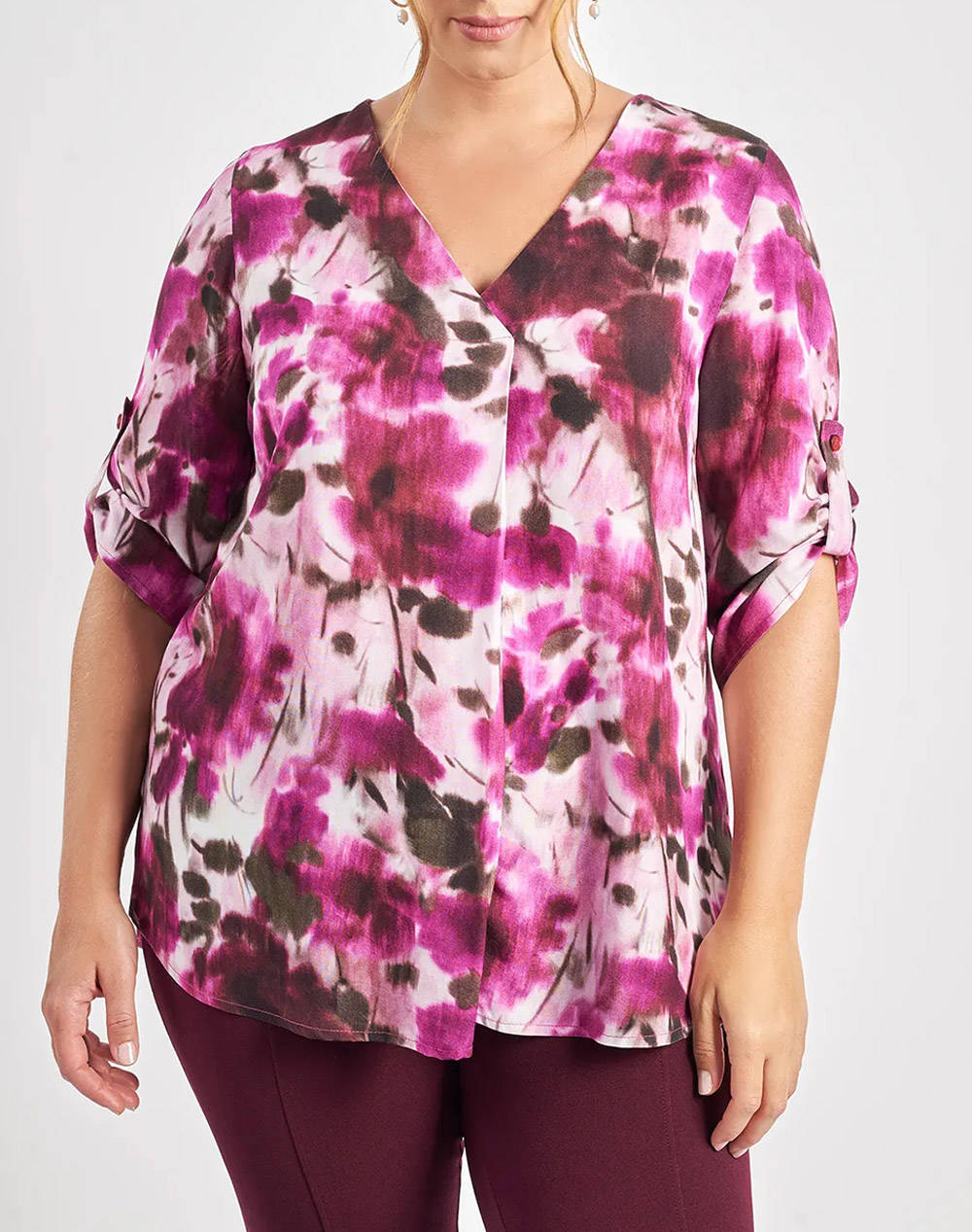PARABITA Bluza imprimata floral, cu maneci rulate