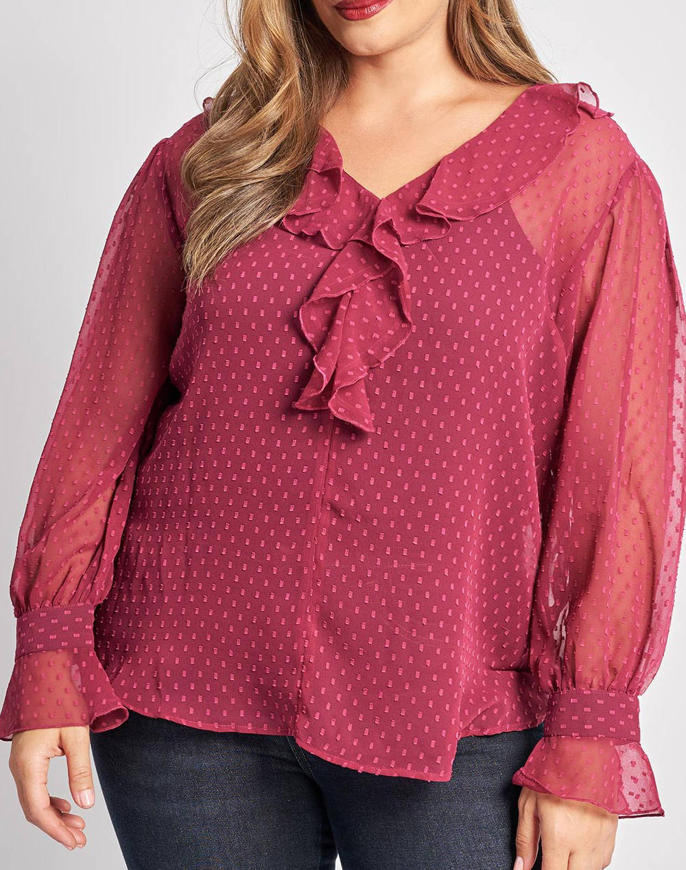 PARABITA Bluza chiffon plumetti cu volane