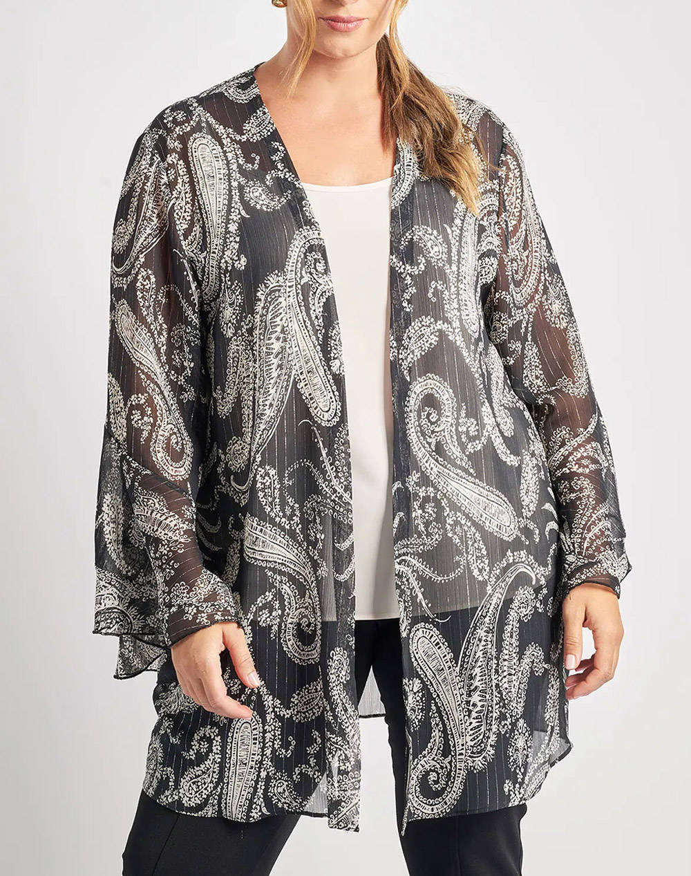 PARABITA Kimono diafan imprimat, cu model paisley si detalii lurex