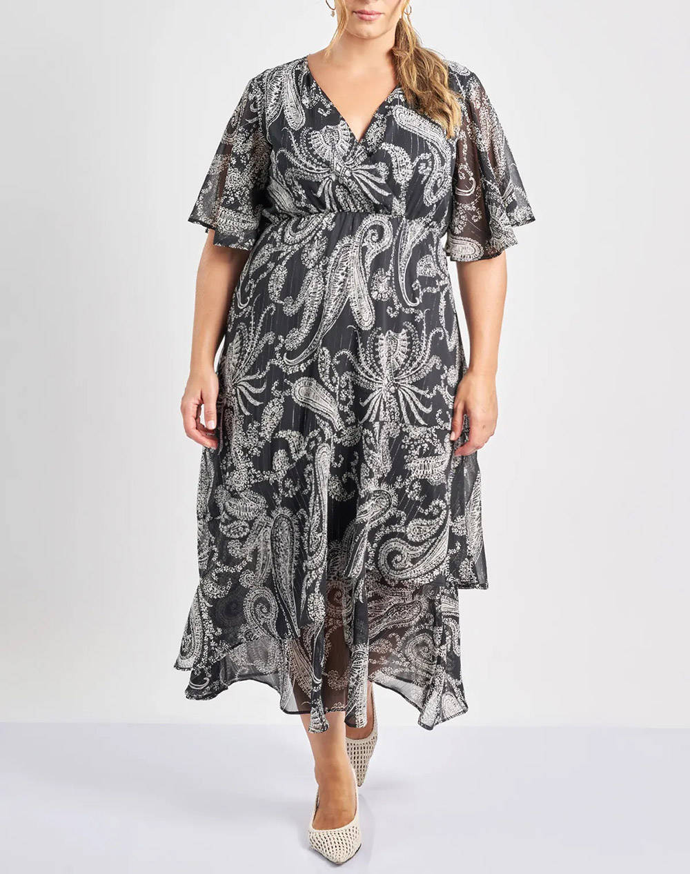 PARABITA Rochie maxi imprimata cu model paisley si detalii lurex stralucitoare