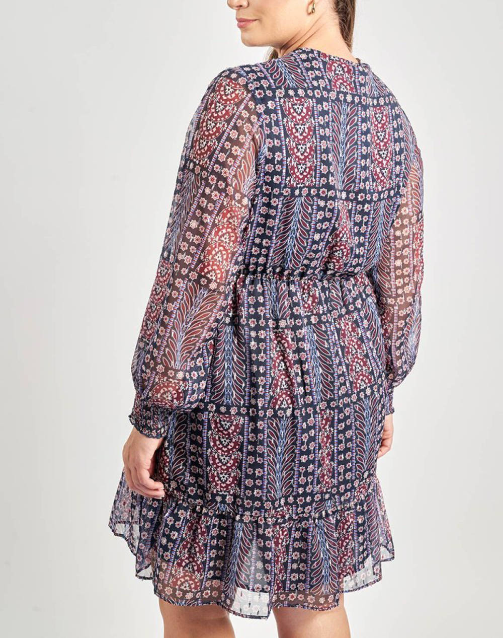 PARABITA Rochie mini din chiffon boho imprimeu cu detalii din paiete