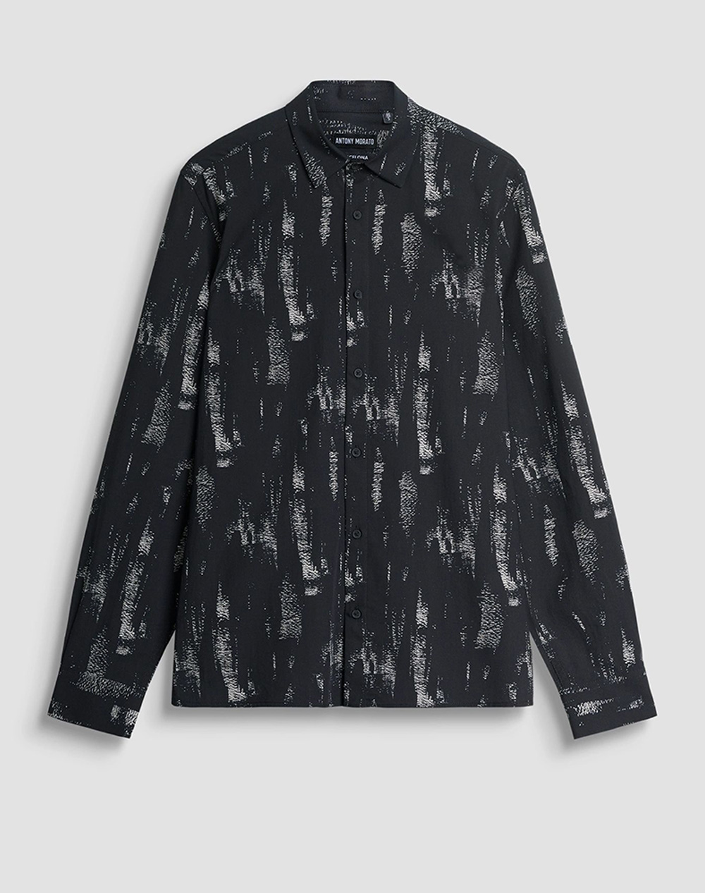 ANTONY MORATO MMSL00614FA430650 MIN OF 6 SHIRT BARCELONA REGULAR STRAIGHT FIT IN PRINTED COTTON VISCOSE BLEND FABRIC WITH LOGOED METAL BADGE BLUZA DE BARBATI