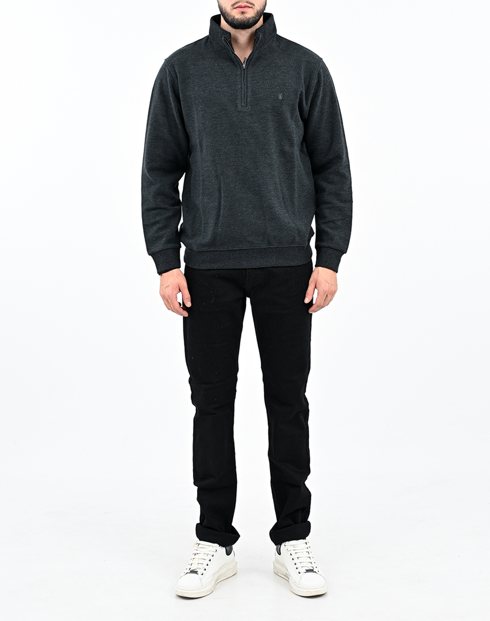 THE BOSTONIANS BLUZA FLEECE DIN BUMBAC HALF ZIP REGULAR FIT