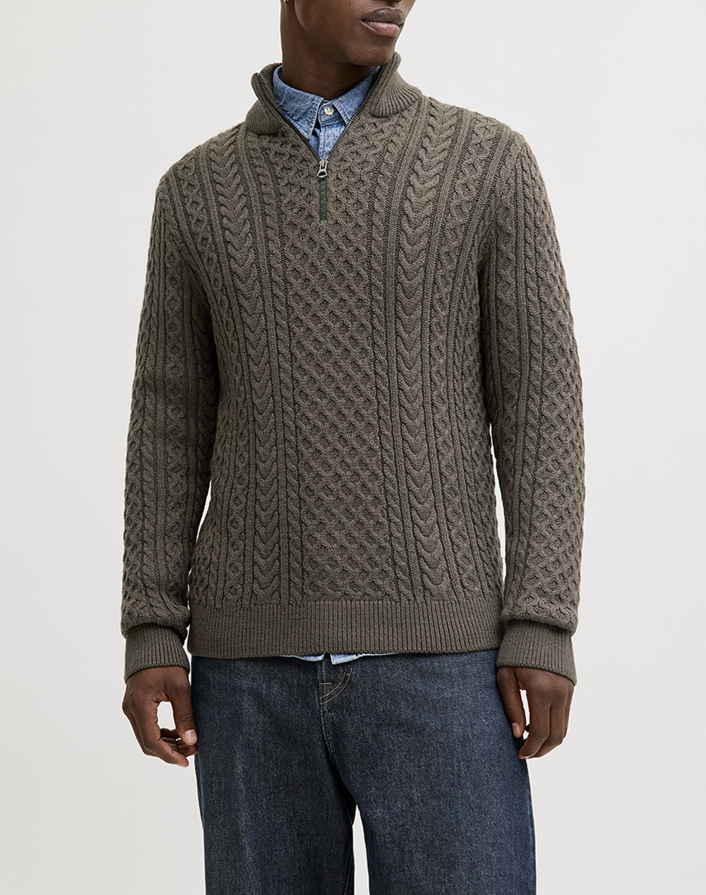 JACK&JONES JPRBLUSEAN KNIT CABLE HALF ZIP SN