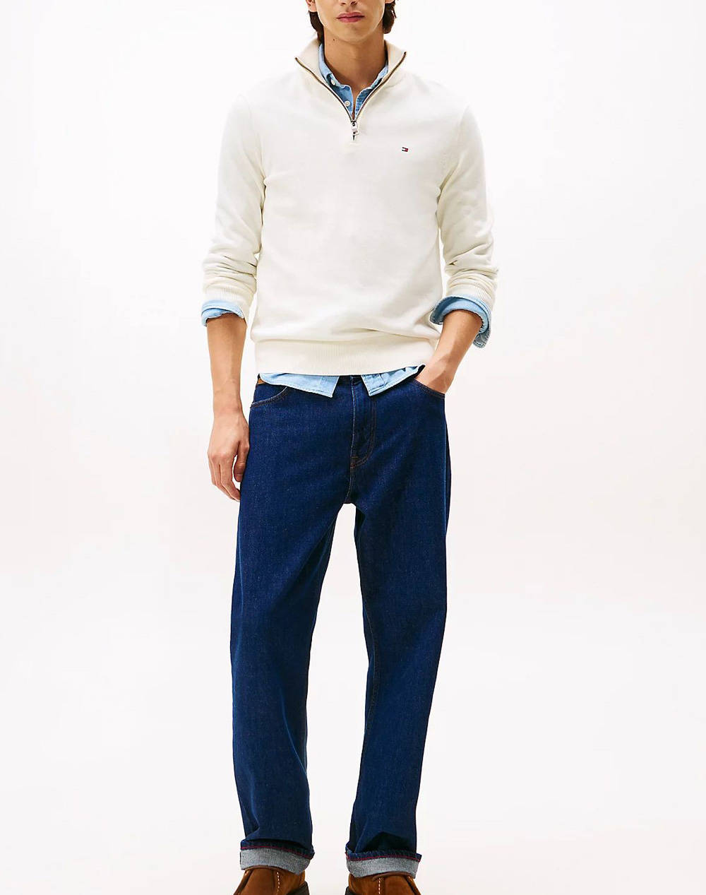 TOMMY HILFIGER PIMA ORG CTN CASHMERE ZIP MOCK