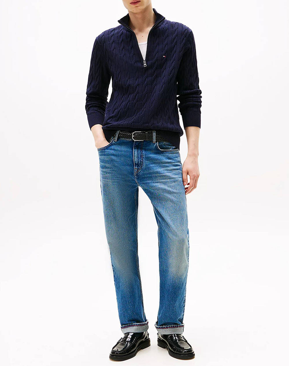 TOMMY HILFIGER CLASSIC COTTON CABLE ZIP MOCK