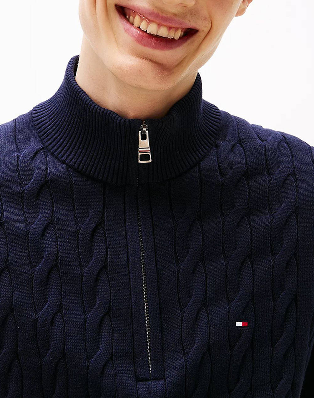 TOMMY HILFIGER CLASSIC COTTON CABLE ZIP MOCK