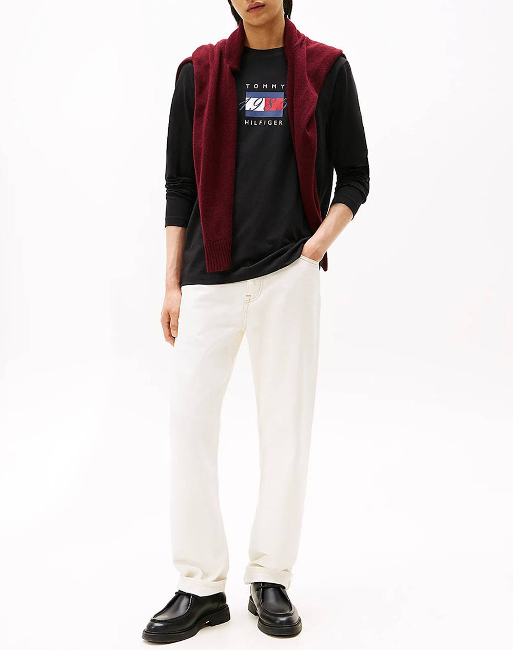 TOMMY HILFIGER LINEAR FLAG GRAPHIC LS TEE