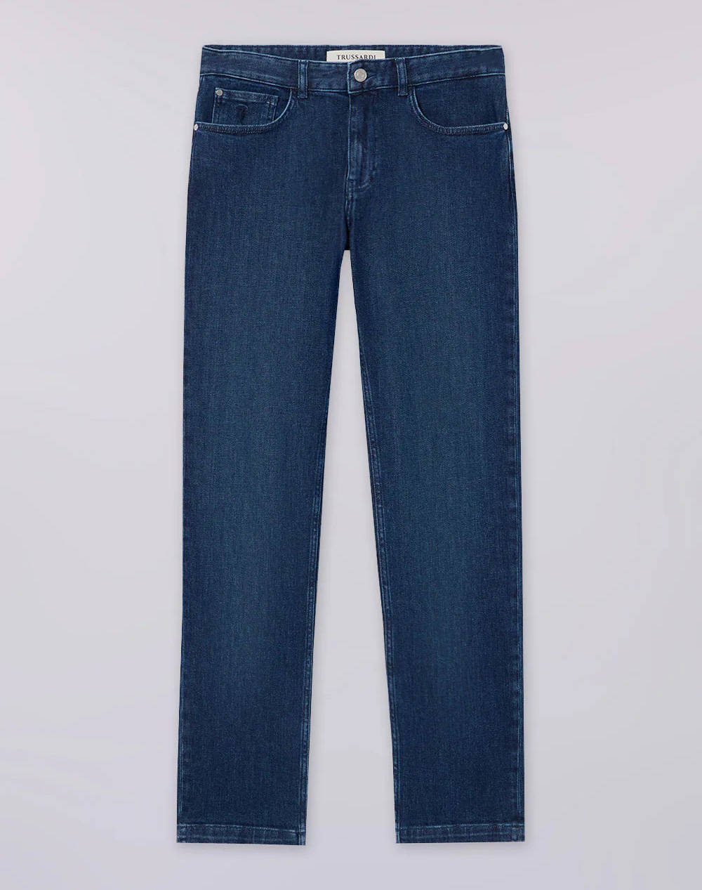 TRUSSARDI JEANS -5 TASCHE 380 ICON IN DENIM BLUE STONE WASHED CON TRATTAMENTO CHIMICO