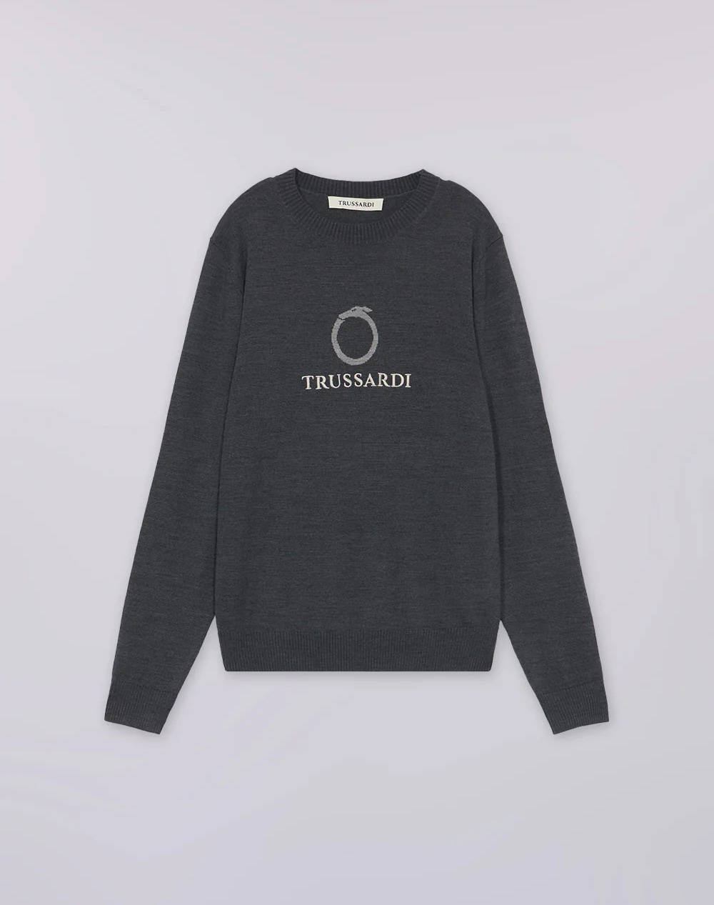 TRUSSARDI KNITWEAR-MAGLIONE GIROCOLLO IN MISTO LANA CON JACQUARD UROBORO