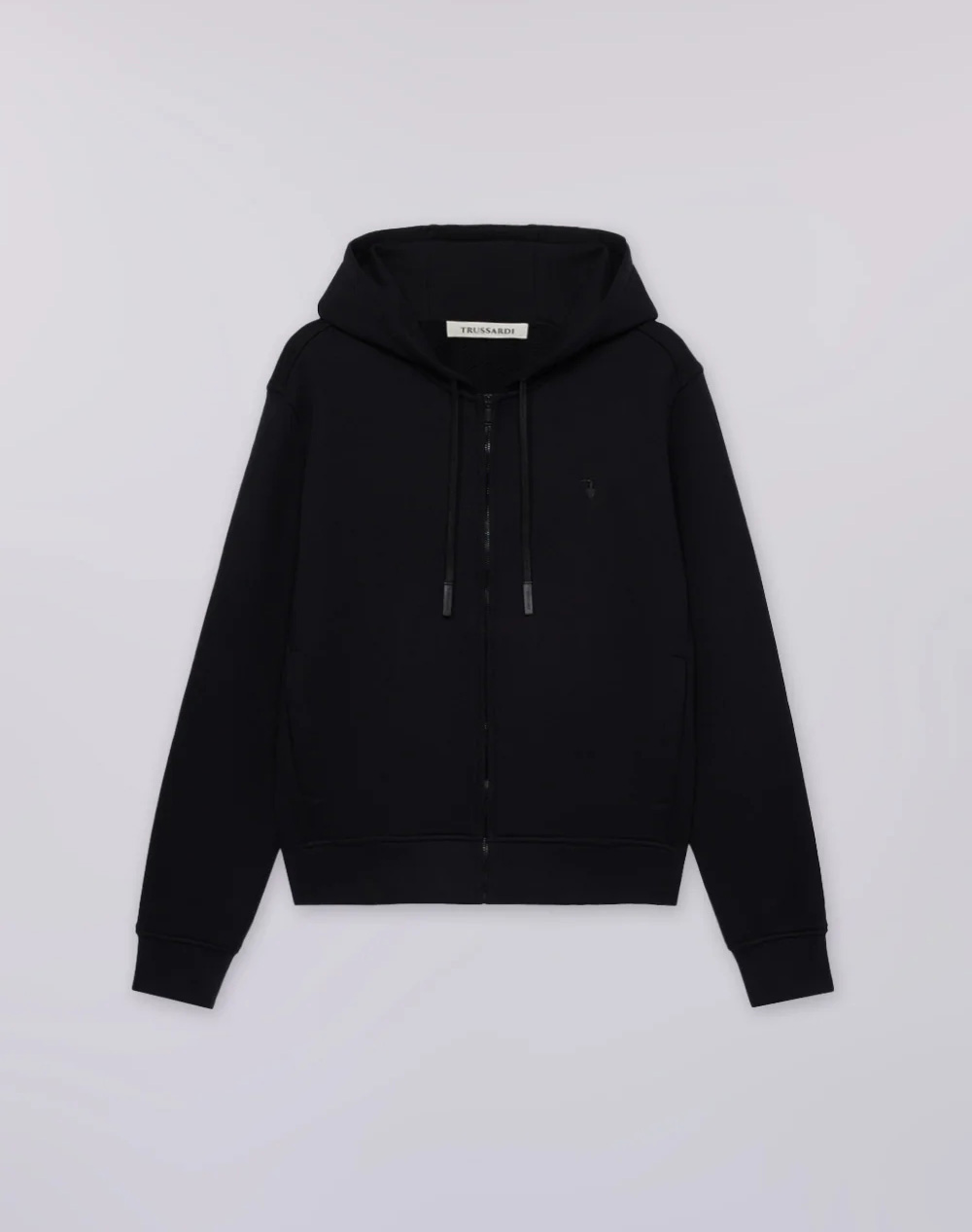 TRUSARDI SWEAT-FELPA CON ZIP E CAPPUCCIO IN JERSEY DIAGONALE CON RICAMO PUNTO CUORE