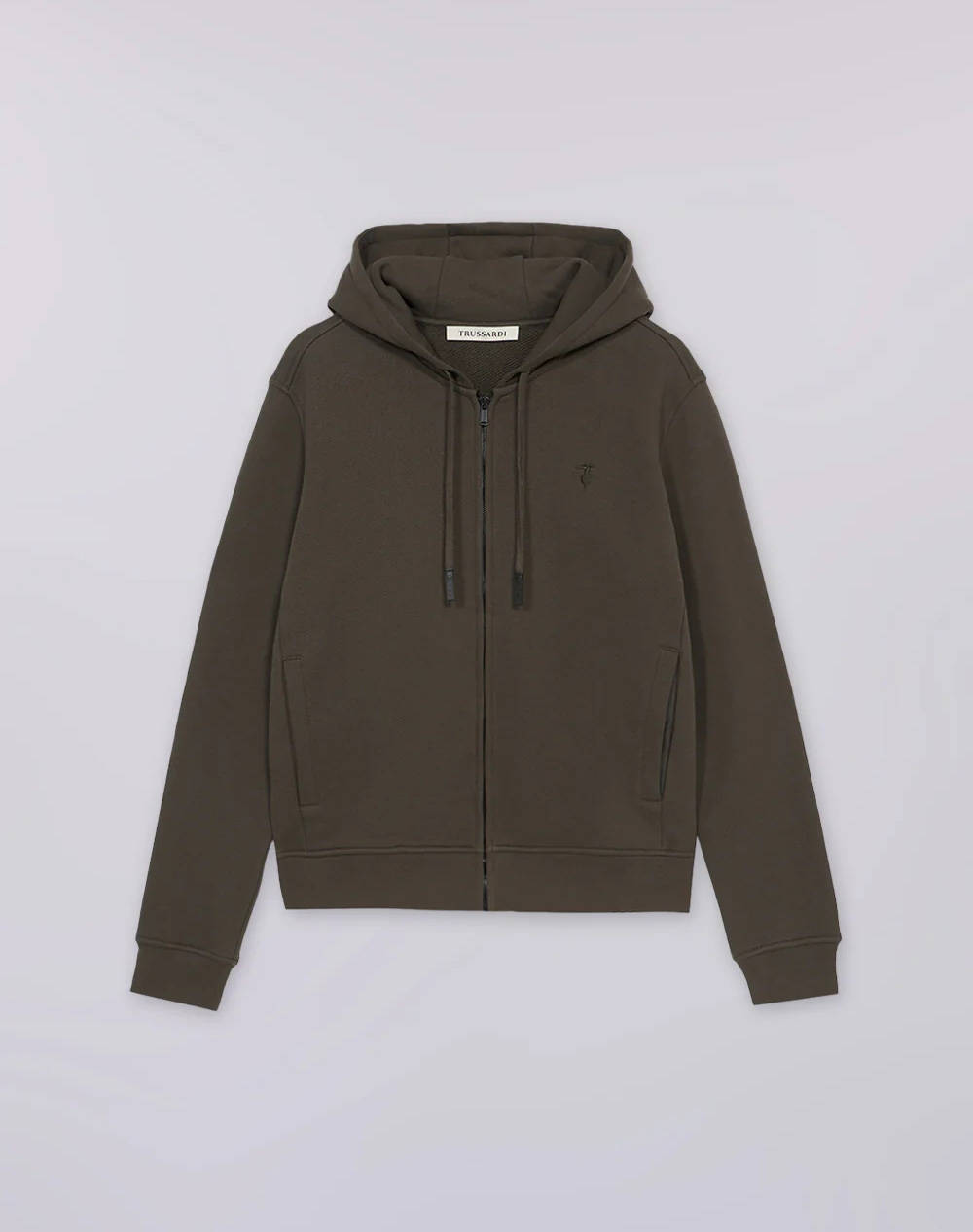 TRUSARDI SWEAT-FELPA CON ZIP E CAPPUCCIO IN JERSEY DIAGONALE CON RICAMO PUNTO CUORE