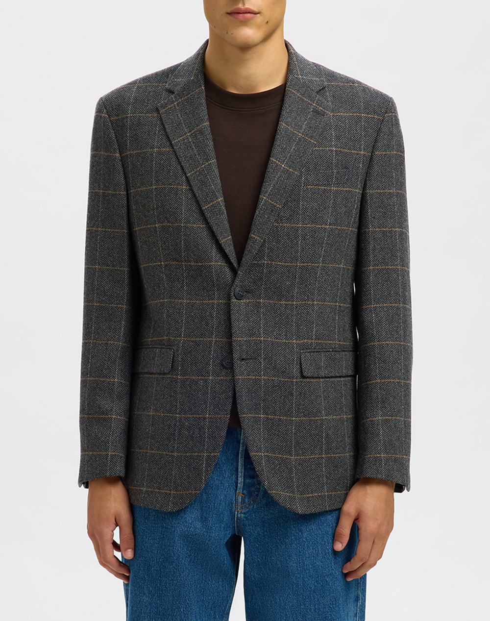 SEL SLHREG-DALLAS WOOL BLEND CHECK BLZ