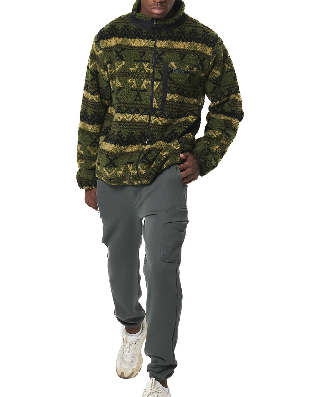 BODY ACTION MENS PRINTED SHERPA-FLEECE JACKET