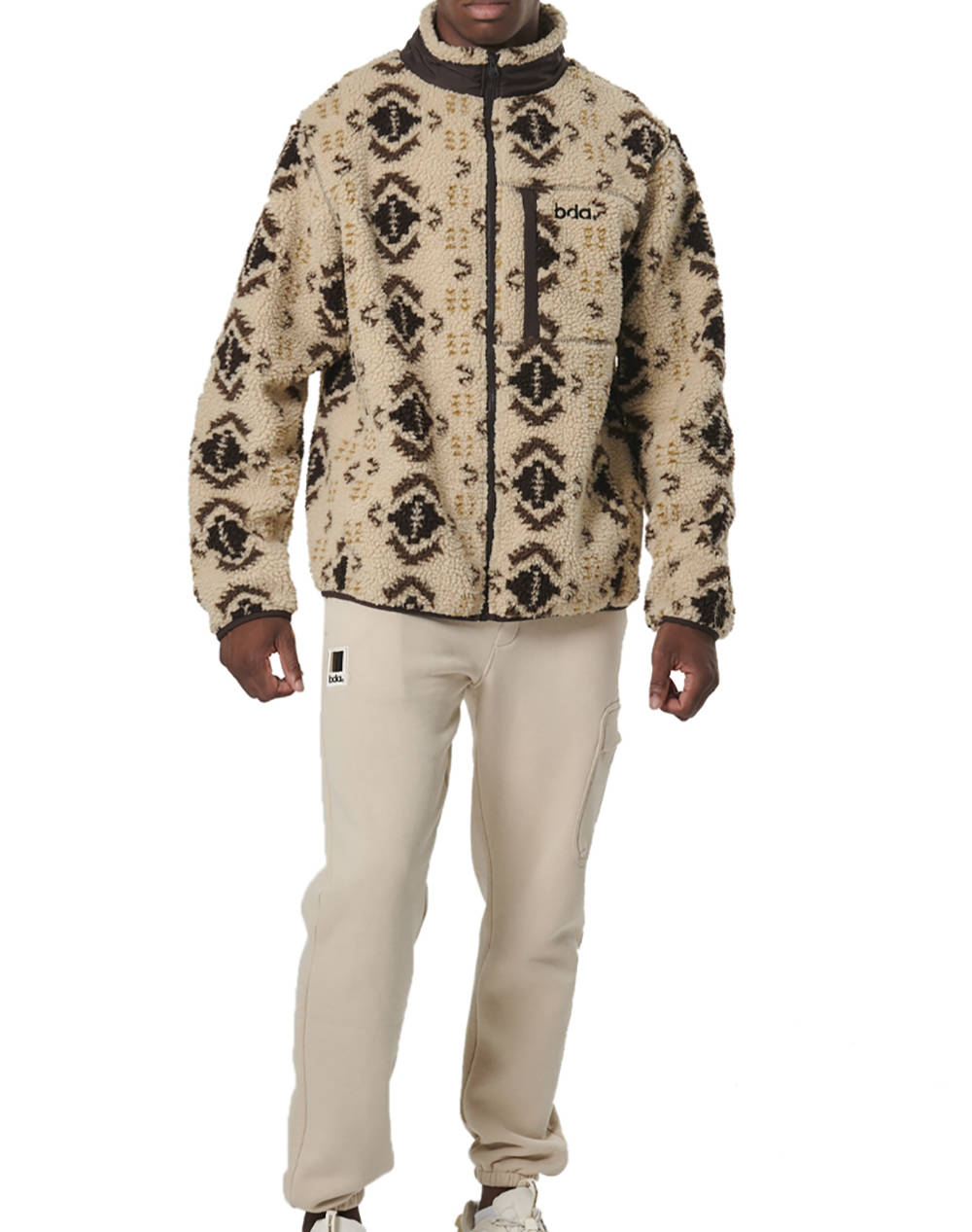 BODY ACTION MENS PRINTED SHERPA-FLEECE JACKET