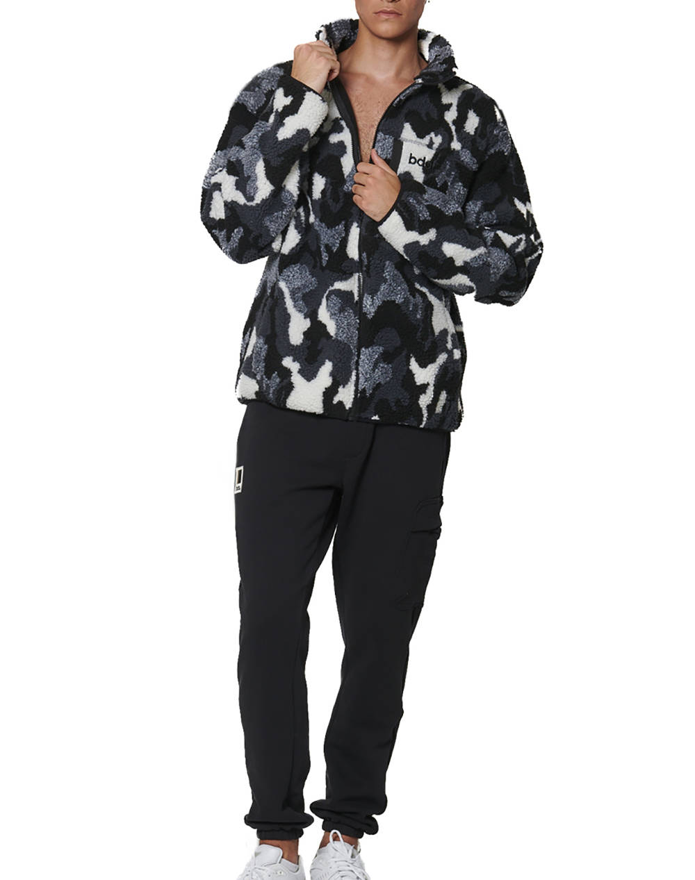 BODY ACTION MENS PRINTED SHERPA-FLEECE JACKET