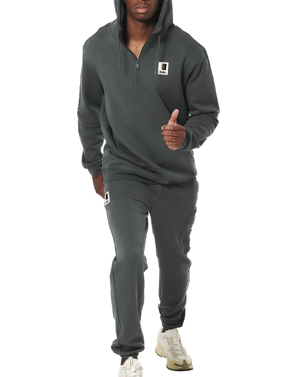 BODY ACTION MENS HALF-ZIP HOODED SWEATSHIRT